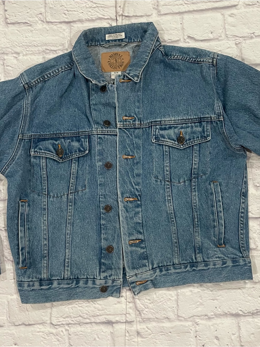 Revival Collection Denim Jean Jacket Mens Button Up Hong Kong VTG  80s
